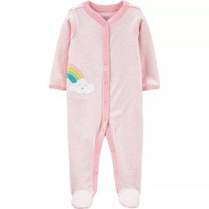 Baby Girl's Rainbow Striped Button Up One Piece Bodysuit - Carters' baby Pink 9